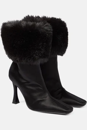 MAGDA BUTRYM Faux fur-trimmed satin ankle boots