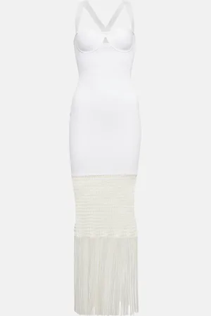 GALVAN Diana fringe-trimmed knit midi dress
