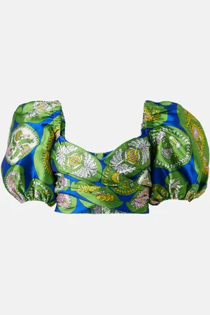 ALÉMAIS AlÃ©mais Printed balloon-sleeve cropped top