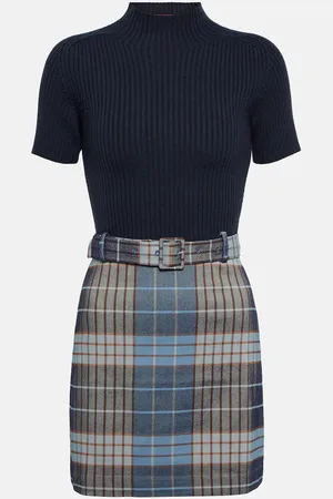 Staud Patsy ribbed-knit checked minidress