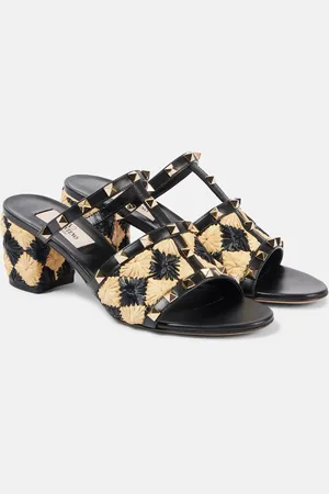 VALENTINO GARAVANI Rockstud 60 raffia-effect mules