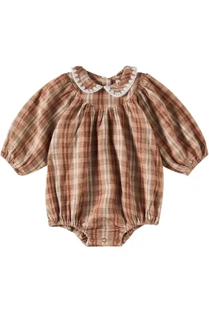 Rylee + Cru Baby plaid linen-blend bodysuit