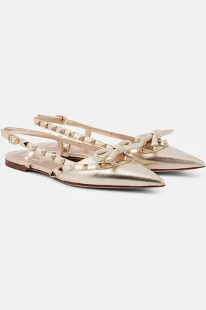 VALENTINO GARAVANI Rockstud metallic leather slingback flats