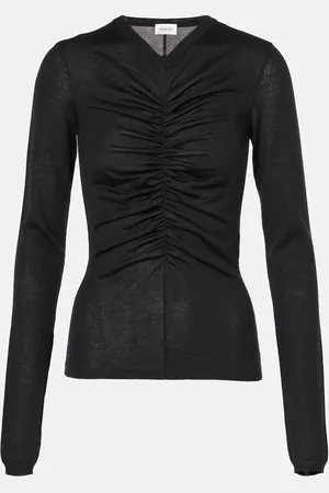 Saint Laurent Ruched cashmere, wool and silk top