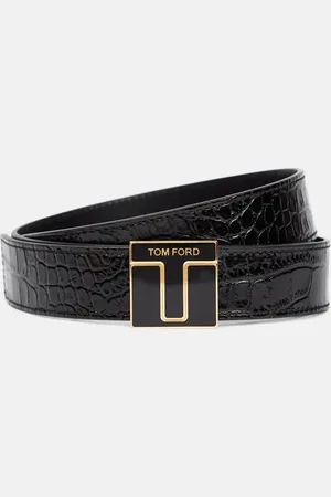 Tom Ford Logo croc-effect patent leather belt