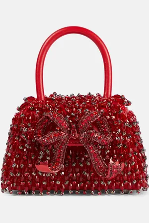 Self-Portrait Bow Micro beaded leather tote bag