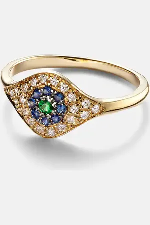 Ileana Makri Cats Eye 18kt ring with diamonds, sapphires and tsavorite
