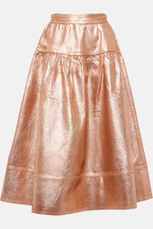 ULLA JOHNSON Astrid foiled denim midi skirt