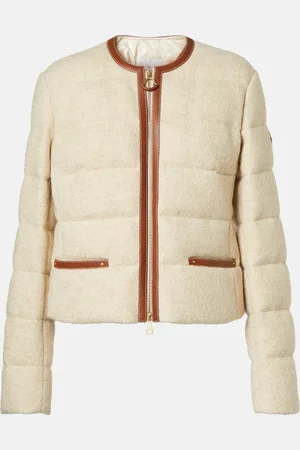 Moncler Serinde leather-trimmed bouclÃ© down jacket
