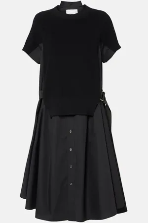 SACAI Striped jersey and poplin shirt dress