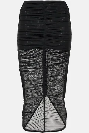 MUGLER Cutout draped mesh midi skirt
