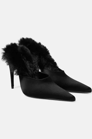 MAGDA BUTRYM Faux fur-trimmed satin mules
