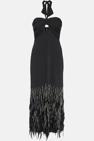 JOHANNA ORTIZ Feather-trimmed crÃªpe maxi dress