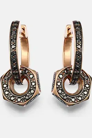 Ileana Makri Nut 18kt gold hoop earrings with black diamonds