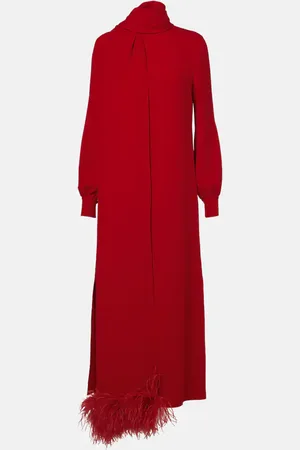 VALENTINO Cady Couture feather-trimmed gown