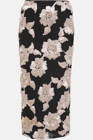 ROTATE Floral mesh midi skirt