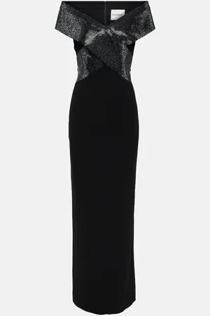 Roland Mouret Off-shoulder cady and velvet gown