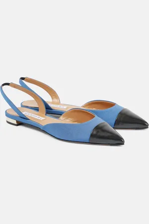 Aquazzura Milanese leather-trimmed slingback flats