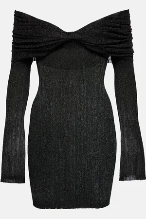 AYA MUSE Off-shoulder ribbed-knit lamÃ© minidress