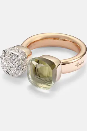 Pomellato Nudo 18kt rose and white ring with diamonds and prasiolite