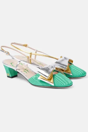 VALENTINO GARAVANI Bowow 45 moirÃ© and leather slingback pumps