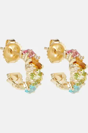 Suzanne Kalan 14kt gold Mini hoop earrings with gemstones and diamonds