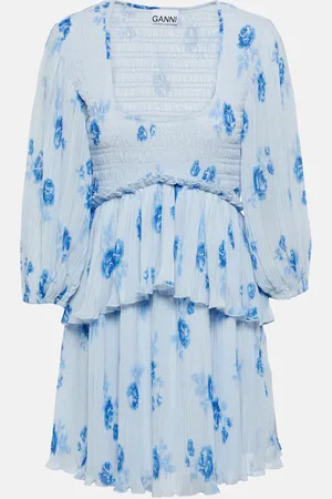 Ganni Floral pleated georgette minidress