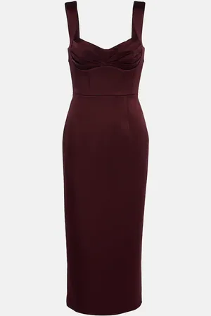 Rebecca Vallance Merlot ruched satin midi dress