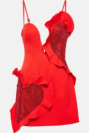 AREA Ruffled embellished wool minidress