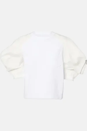 SACAI Puff-sleeve cotton-blend T-shirt