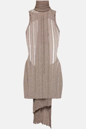 AYA MUSE Ribbed-knit lamÃ© minidress