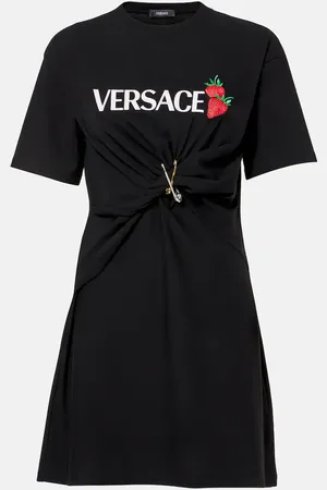 VERSACE Logo gathered cotton minidress