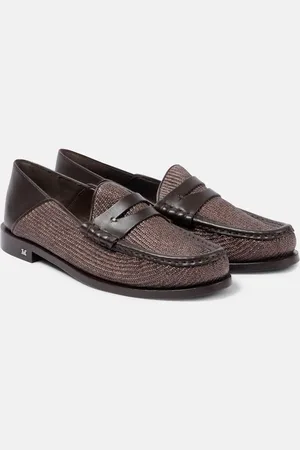 Max Mara Raffia-effect penny loafers
