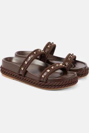 VALENTINO GARAVANI Rockstud Torchon leather-trimmed sandals
