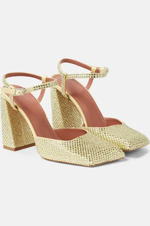 Amina Muaddi Charlotte 95 crystal-embellished satin pumps