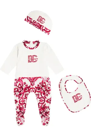 Dolce & Gabbana Baby Majolica onesie, bib, and beanie set