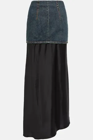 Maison Margiela Asymmetric denim and satin maxi skirt