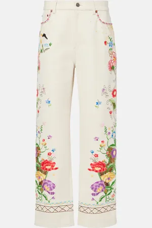 VALENTINO High-rise floral embroidered straight jeans