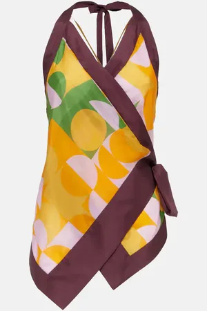 DRIES VAN NOTEN Printed halterneck silk pongee top