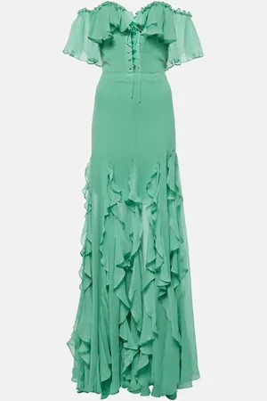 Costarellos Off-shoulder corset silk gown