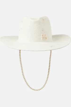 Ruslan Baginskiy Faux pearl-embellished straw fedora