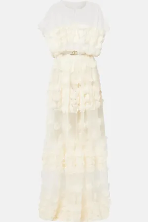 Norma Kamali Floral-appliquÃ© belted sheer gown