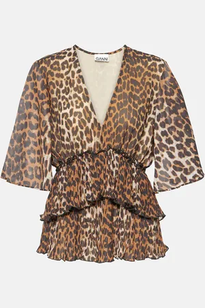 Ganni Leopard-print tiered georgette blouse