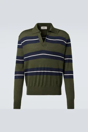 Ami Striped wool and silk polo sweater