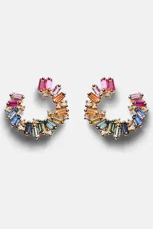 Suzanne Kalan Rainbow 18kt gold hoop earrings with diamonds and sapphires