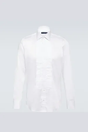 Thom Sweeney Cotton-blend poplin tuxedo shirt
