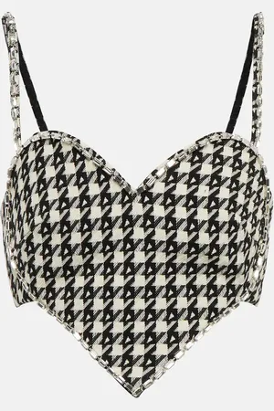 AREA Embellished checked crop top