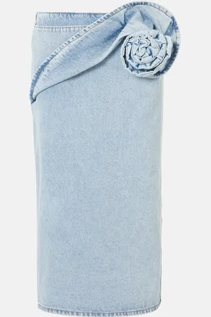 MAGDA BUTRYM Floral-appliquÃ© denim pencil skirt