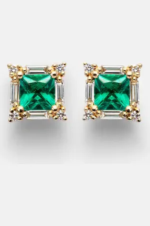 Suzanne Kalan 18kt gold earrings with emeralds and diamonds