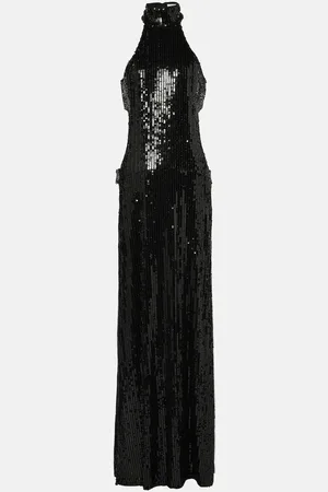 Ilkyaz Ozel Sequined cutout halterneck gown